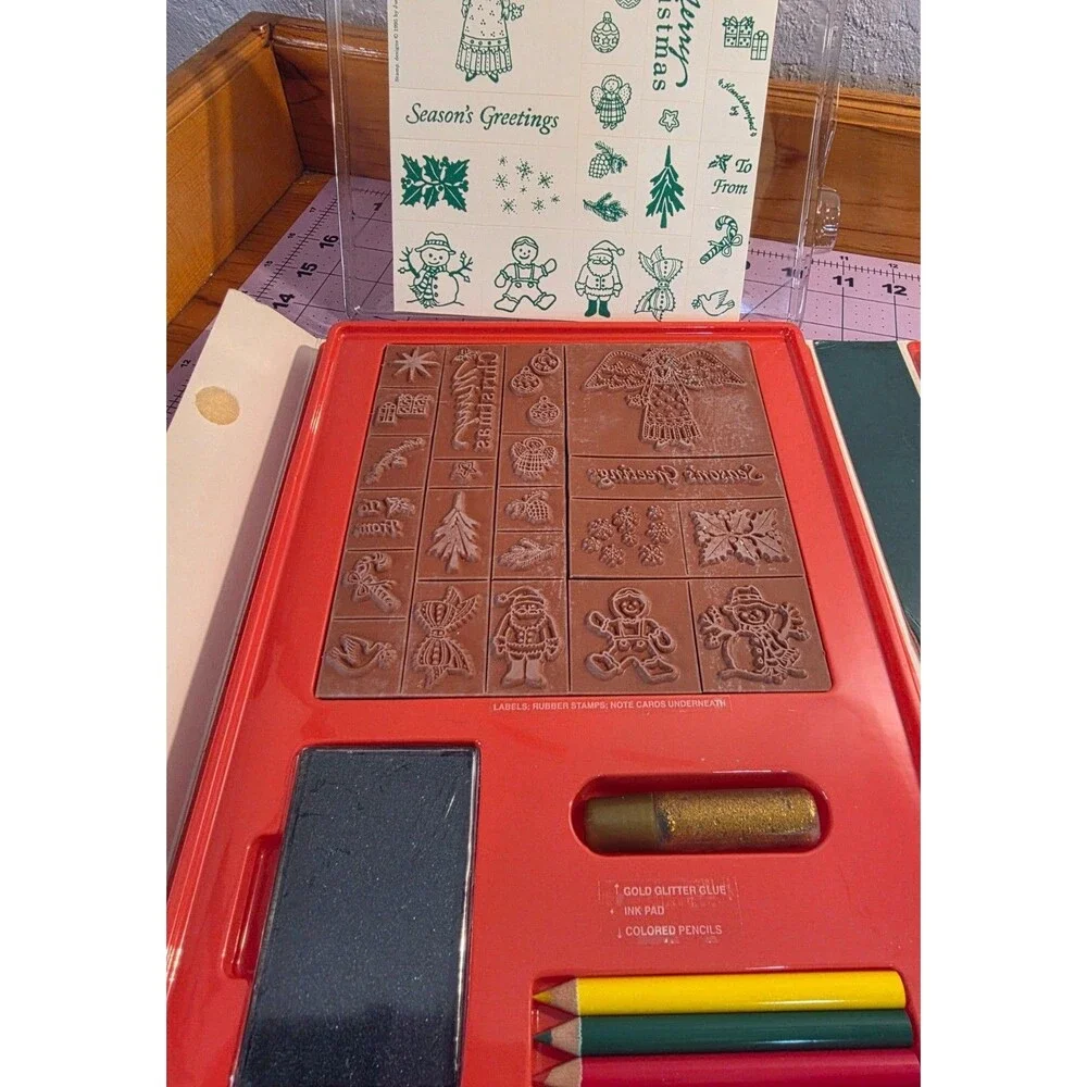 Vintage 1995 Stamp-A-Christmas Complete Rubber Stamp Craft Kit Book Beauz Arts